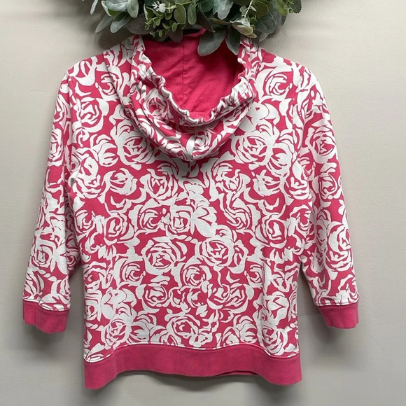 Tommy Hilfiger Pink White Floral Roses 3/4 Sleeve Full Zip Hoodie M - Picture 2 of 16